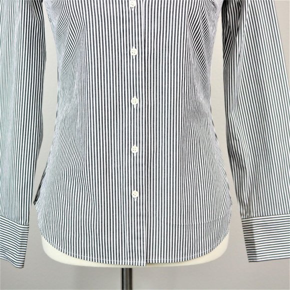 J. Crew Haberdashery Black White Pinstripe Perfect Stretch Button Up Long Sleeve - Picture 3 of 16